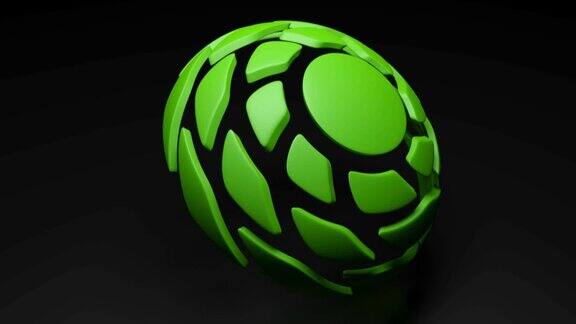 螺旋半球在黑色背景上的绿色-3D渲染插图动画