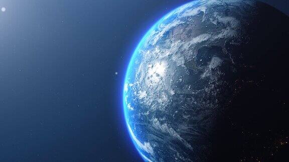蓝色行星地球从太空旋转和被太阳照亮背景动画高清