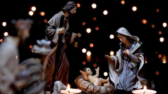 耶稣诞生场景圣诞马槽与蜡烛灯