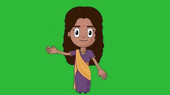 印度妇女挥舞动画人物说话的头循环阿尔法