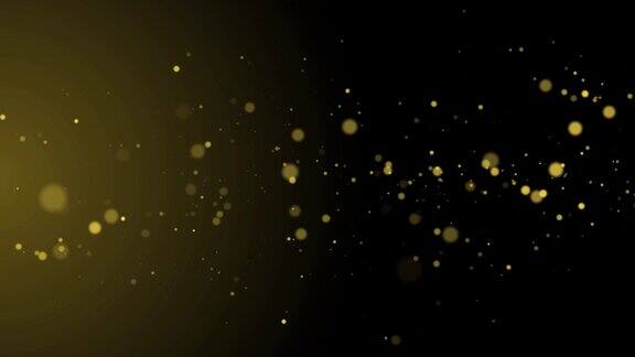闪亮的金色粒子散景抽象星与浮动尘埃粒子耀斑黑色背景