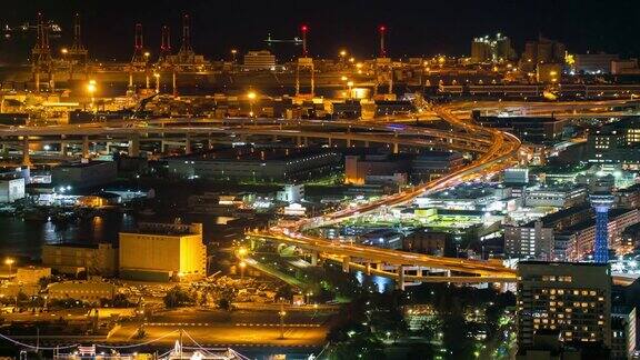 延时:横滨市区高速公路夜景鸟瞰图