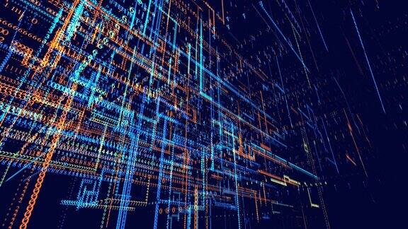 辉光粒子形成线条信息概念线和节点人工智能建设光网格线条构成全息图信息块Vj循环抽象科幻bg高科技信息技术
