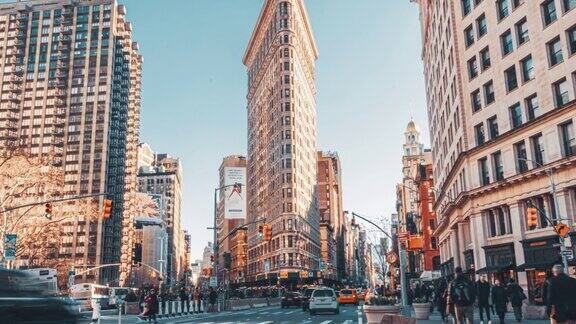 美国纽约市熨斗大厦的延时摄影