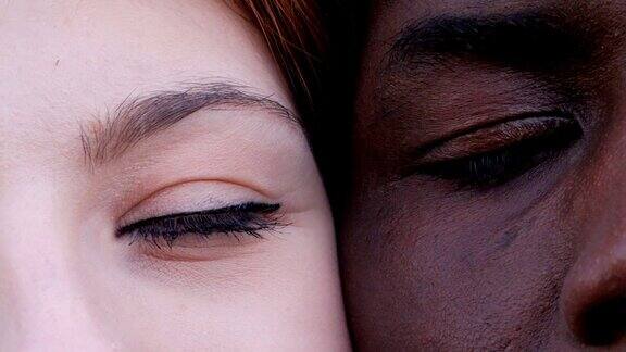 白人女人和黑人男人的眼睛跨种族的爱情symbol-macro