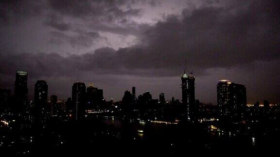 曼谷城市夜间闪电雷鸣