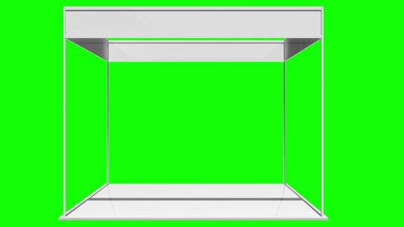 贸易展览摊位白色和空白带有工作路径的空白室内展览绿色屏幕上的3d运动图形色度键背景