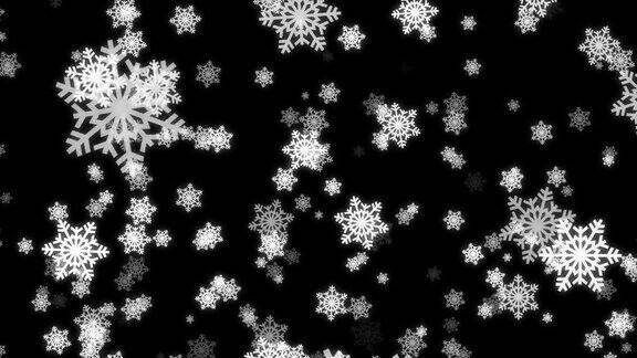 3D渲染雪花飘落雪花孤立在黑屏上