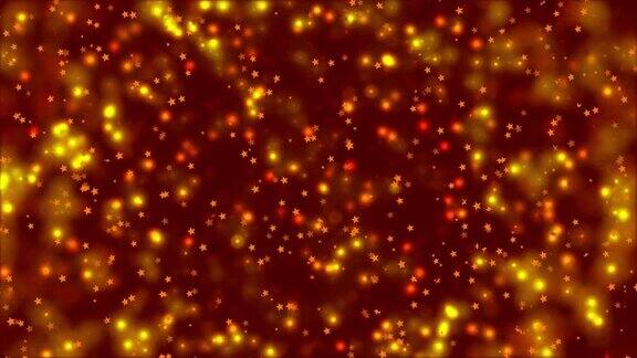 抽象运动红色背景闪亮金色粒子和星星闪闪发光的散景粒子