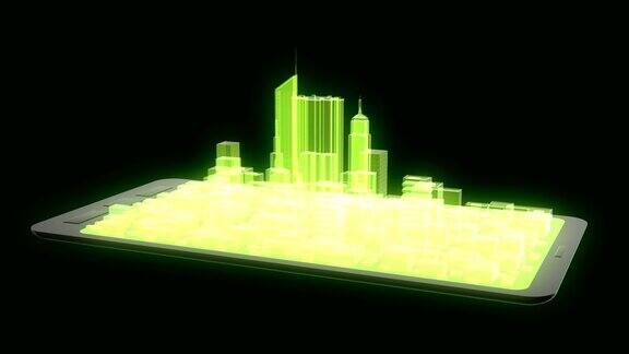 在屏幕上显示抽象未来城市全息图的技术装置