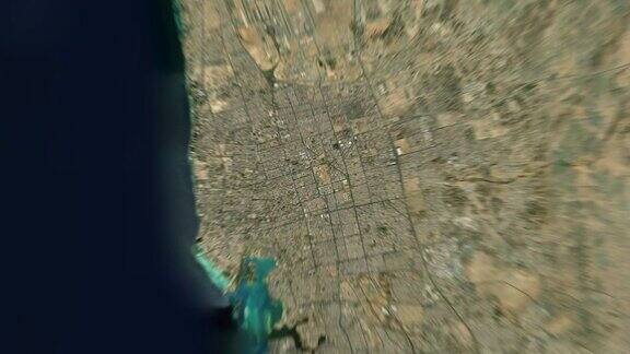 吉达城市地图从太空到地球的缩放沙特阿拉伯