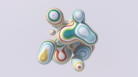 彩色条纹液体球白色背景抽象动画3d渲染