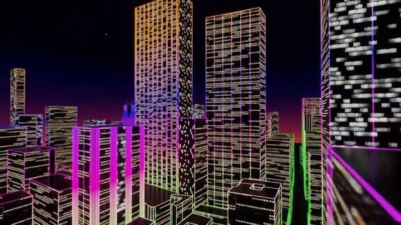 飞越未来主义的霓虹灯城市技术和商业相关的4K3D动画
