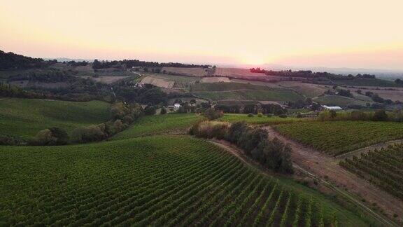 美丽的日落在意大利耕种的山谷