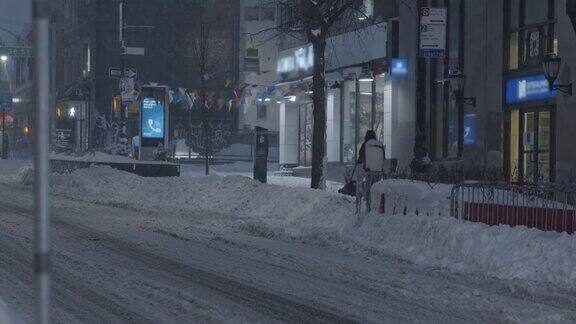 暴风雪纽约冬季街道夜晚郊区阿斯托里亚