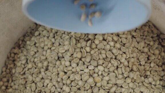 生咖啡豆从研磨机出来