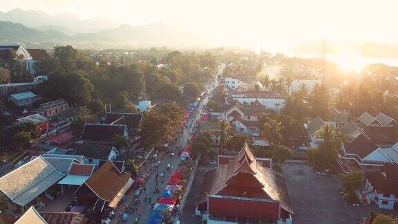 老挝琅勃拉邦的无人机航拍画面