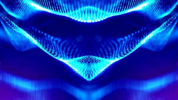 粒子形成线表面网格或神秘的虚拟空间3d无缝动画作为数字科幻小说背景发光粒子与景深散景蓝色的字符串15