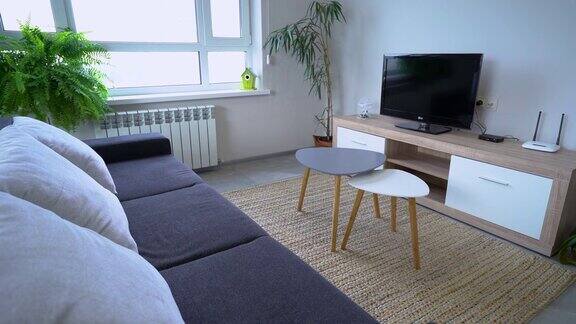 大沙发前的电视斯堪的纳维亚室内设计细节家的舒适
