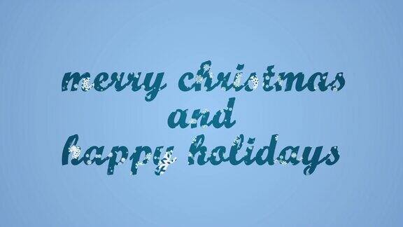 4K雪花文字动画-圣诞快乐和节日快乐动画-蓝色背景
