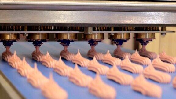 自动传送带上的糕点糖果厂烘焙工艺