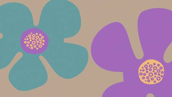 平面风格抽象植物花卉背景动画盛开旋转花卉创意图形