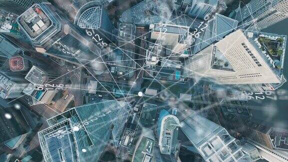 鸟瞰新加坡现代城市及通讯网络智慧城市物联网信息通信网络传感器网络智能电网概念抽象