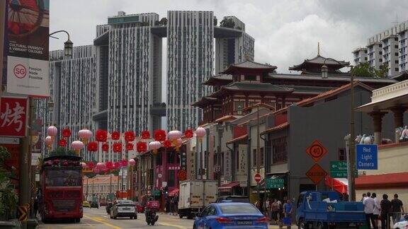 新加坡名城华埠交通街白天时间慢动作全景4k