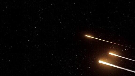 在太空深处飞行的小行星和流星