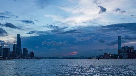 香港岛和九龙的城市景观从早到晚日落