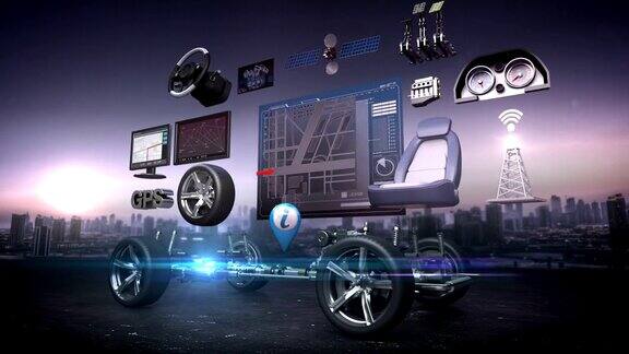 拆装式汽车、车载信息娱乐系统、车载导航面板、联网、未来汽车技术晚上的时间