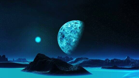 外星球上的蓝月亮升起
