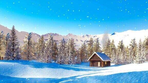 孤山小屋在雪天冬日电影