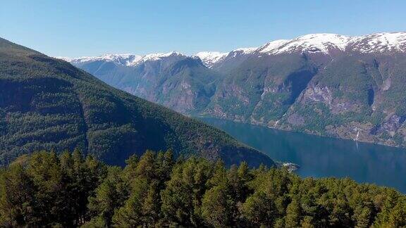 Aurland峡湾挪威挪威风景鸟瞰图UHD4k