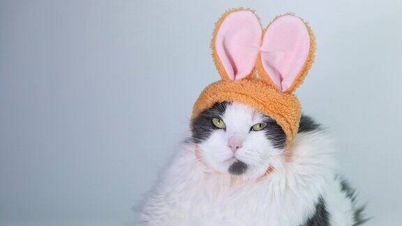 戴着兔子帽的可爱的猫