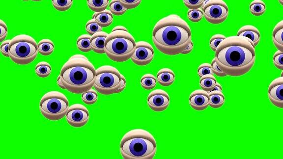 蓝色的眼睛落在色度键绿色屏幕背景动画新的质量通用动态动画丰富多彩快乐的好酷的视频片段