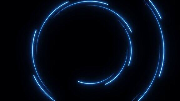 动画霓虹灯发光的圆圈框架彩色激光显示无缝循环4K边界未来的光效果孤立的黑色VJ背景为俱乐部表演音乐视频介绍辉光漩涡设计