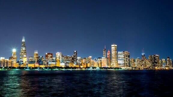 晚上的芝加哥与密歇根湖4K1080P