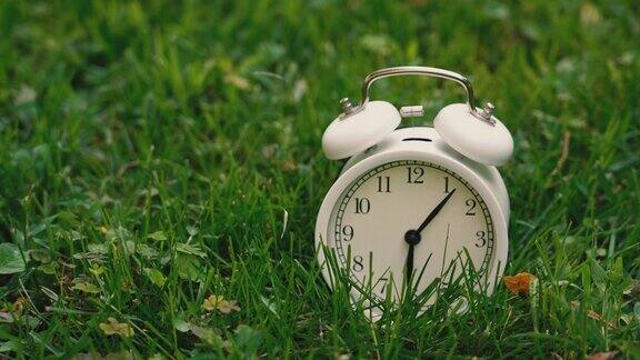 闹钟在草坪上响起