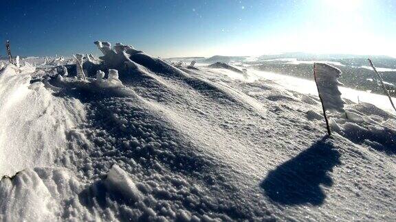 白霜雪堆暴风雪暴风雪冬天霜冰晶冰瓦瑟库佩Rhön黑森4K