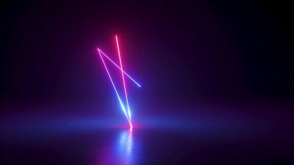 3d渲染抽象霓虹背景循环动画发光之锯齿线荧光紫外线光束粉色激光循环动画无缝运动设计
