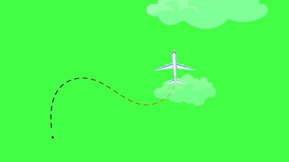 飞行计划飞机的旅程物流绿色背景