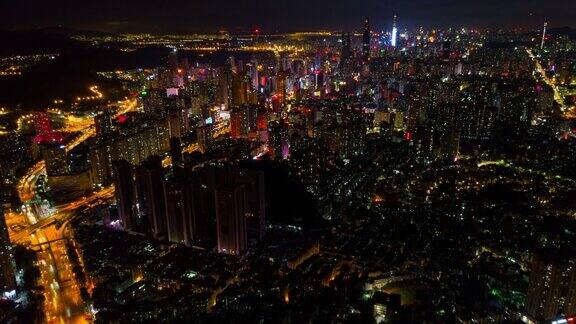 中国夜间时间深圳市区交通道路街道道路航拍全景4k时间间隔