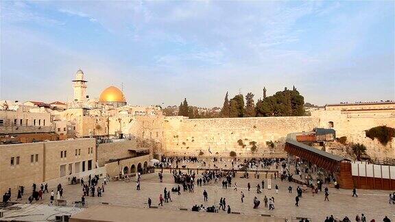 耶路撒冷西墙和圆顶的岩石以色列国旗总体规划时间推移