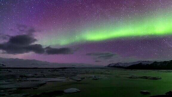 Time-lapse:北极光VatnajokullGlacierJokulsarlonlagoon:冰岛