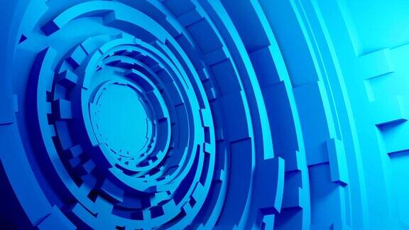 未来的旋转发动机结构高科技元素抽象的蓝色背景3d动画循环
