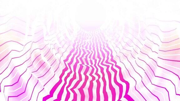 圆隧道动画与照明在粉红色的色调魔术隧道-斯托克视频-抽象背景-3D循环动画4K技术波浪形的无尽隧道