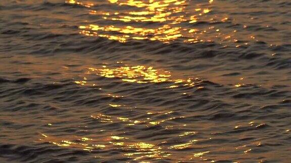 闪闪发光的金色海洋海面上的热带海滩日落日出或黄昏太阳反射的湖水背景分散波光粼粼的水面夏天旅游