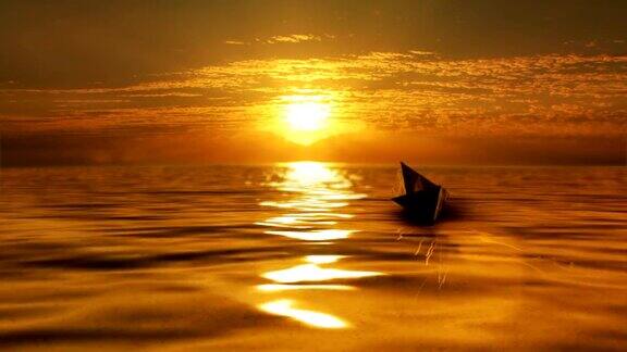 纸船在阳光下漂浮