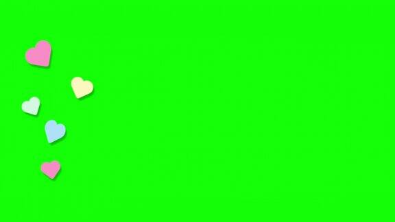 社交媒体Live风格动画彩色心孤立在绿色背景4k分辨率动画情人节用心动画带有复制空间的横幅